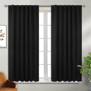 BGment Rod Pocket and Back Tab Blackout Curtains for Bedroom - Thermal Insulated Room Darkening Curtains for Living Room, Set of 2 Panels (52 x 54 Inch, Black)