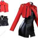 Red Cosplay Dress & Jacket - Unisex Leather Black Dress Cosplay Outfit L