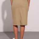 Allegra K Casual Denim Skirt for Women's High Waist Split Back Pockets Midi Jean Skirts (Khaki, L)