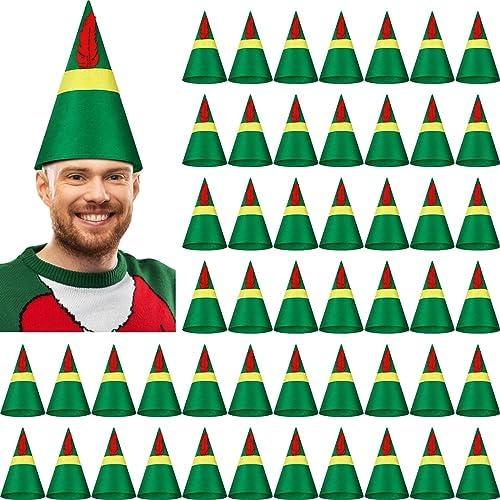 HooLing 50 Piece Christmas Elf Hats Bulk Santa Hats Costume Accessories for Christmas Cosplay Gifts Party Supplies (Green)