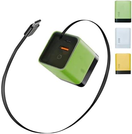 3 in 1 GaN Charger 80W for iPhone 17,Scalable 80W Max Fast Charging Block with Type-C Cable & 2 USB Ports,Retractable Fast Charging Cable for iPhone,Galaxy S25,iPad,Laptops(Green)