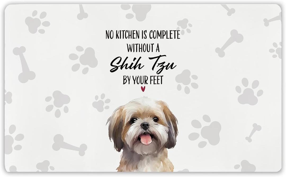 Funny Shih Tzu Kitchen Mat and Rugs Non Slip Washable, Shih Tzu Lover Mom Gifts Anti Fatigue Mats for Kitchen Floor 17x29 Inch, Funny Floor Mat for Dog Lovers