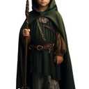 VZQI Green Renaissance Costume for Boys - Kids Medieval Cloak With Hood Halloween Ranger Wizard Elven Hooded Cape Robe S