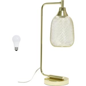 Elegant Designs LD1060-GLD-LB 19" Industrial Mesh Wire Desk Lamp with LED Bulb, Gold