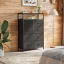 WLIVE Fabric Dresser for Bedroom with Open Shelves, Tall Black Dressers with 8 Drawers, Storage Tower with Fabric Bins, Chest of Drawers for Closet, Living Room, Hallway