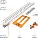 BORA NGX 5pc Deluxe Clamp Edge Set - 50 inch Guide Rail + 50 inch Rail Extension, NGX Saw Plate, T-Square Attachment & Track Clamps - Track Saw system for Circular Saw - 544550