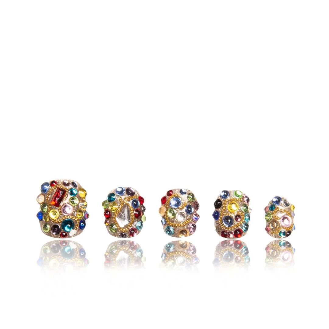 LOVFUL Press on Nails Rainbow Luxe | Handmade with Full Covered Crystals | Reusable Full Cover Nails | Square Short 0.8 in | K21(YH482)-M