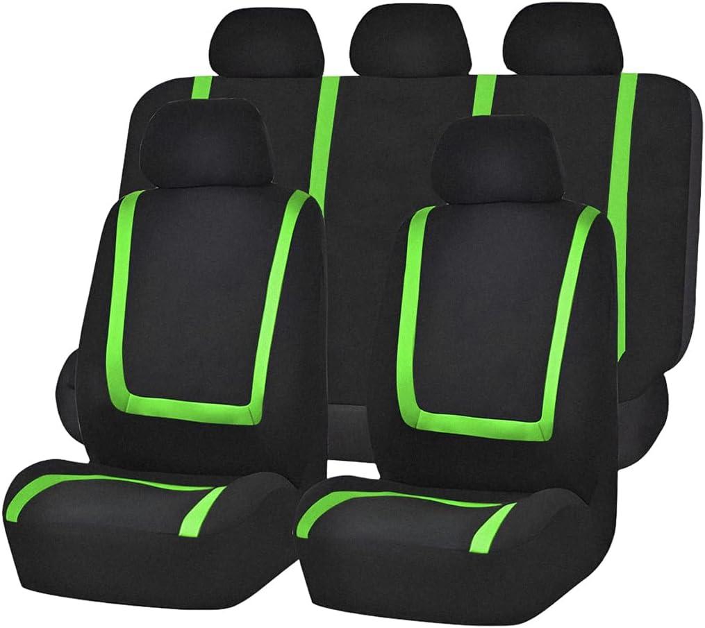 Zpana Car Seat Covers, Full Set Split Non-Slip Vehicle Front & Rear Seat Protector, Durable Comfortable Automotive Interior Chair Protective Cover, Universal for SUV Automobile Truck (Black/Green)
