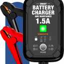 1.5A 6V/12V Car Battery Charger  Automatic Trickle Charger, Battery Maintainer & Desulfator with Overcharge Protection & Temperature Compensation  for Lead Acid, AGM, Gel, Lithium Batteries