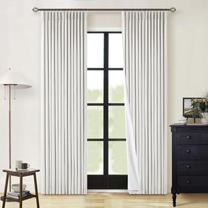 100% Blackout Pinch Pleated Linen Curtains 84 Inch Length 2 Panels for Living Room Bedroom 2 Layer Beige Off White Light Blocking Thermal Insulated Pinch Pleat Room Darkening Curtains 84 Inches Long