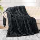 Sherpa Fleece Adult Weighted Blanket with Ribbed Stripes, 15 Pounds Dual Sided Soft Plush Blanket for Couch Bed Sofa, Heavy Thick Blankets with Glass Beads Great for Sleep, Dark Grey, 48" x 72"