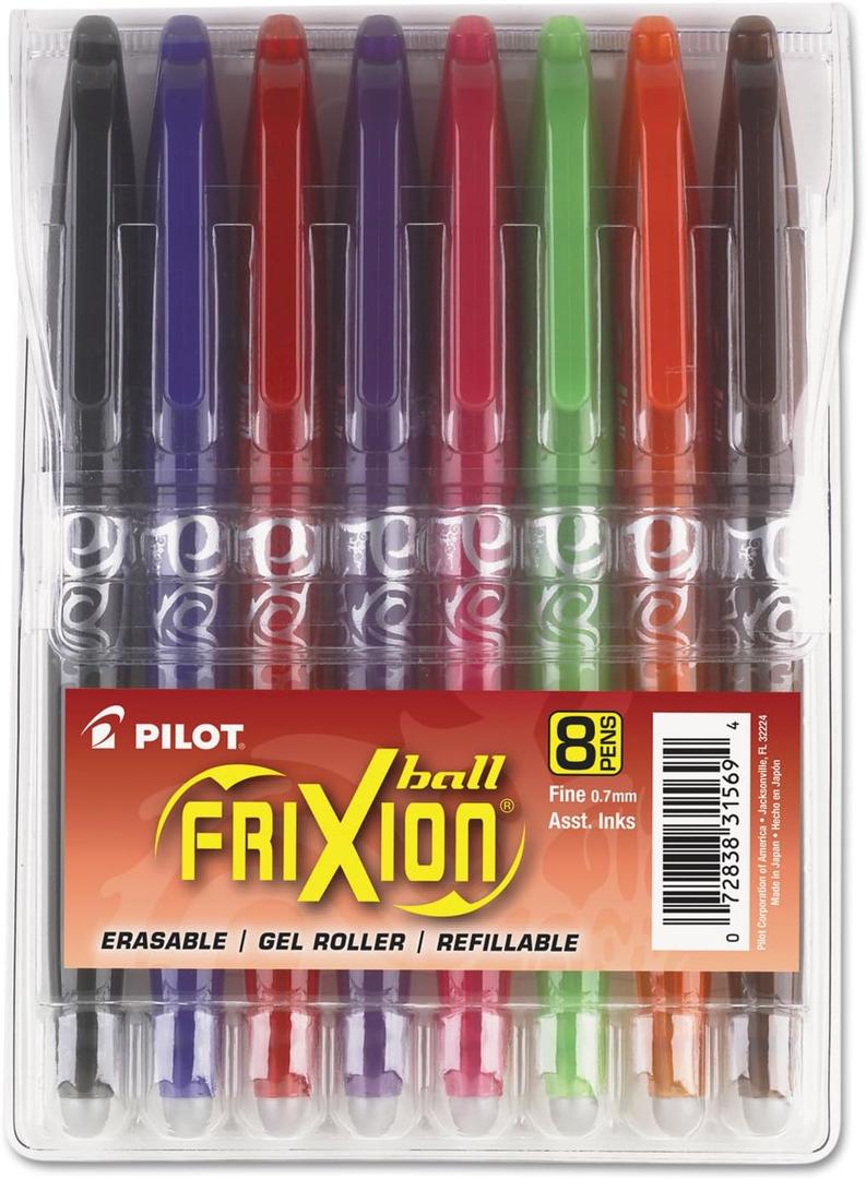 Pilot, FriXion Ball Erasable & Refillable Gel Ink Pens, Fine Point 0.7 mm, Pack of 7, Assorted Colors