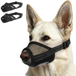 2 Pack Dog Muzzle for Large Dogs, Soft Mesh Breathable Muzzles to Prevent Biting Chewing Grooming, Adjustable Muzzle for Vet Visits Training Walking, Escape-Proof Dog Mouth Cover, Black, L