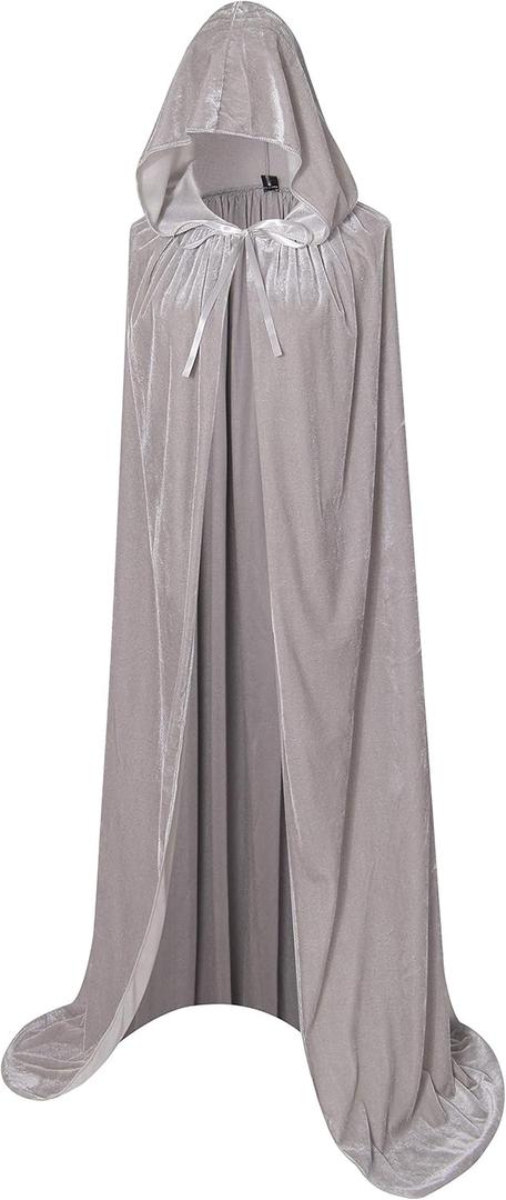 BIGXIAN Long Hooded Cloak Velvet Cape Witch Costume Halloween Costumes for Women Men (Large, Gray)