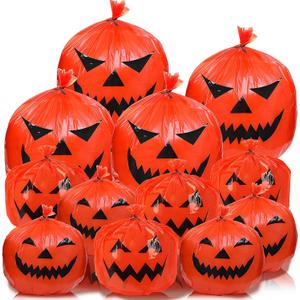 Halloween Leaf Bags, 12 Large & Small Plastic Reusable Pumpkin Bags with Twist Ties for Outdoor Party & Garden Decorations