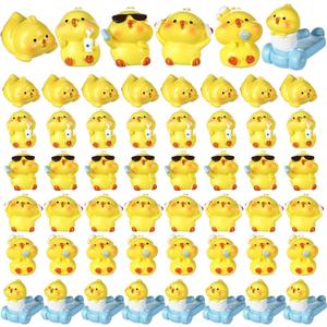 48 Pcs Easter Mini Chickens Miniature Chicks Figurines Tiny Resin Animals Cute Small Yellow Chickens Figurines for Landscape Potted Plant Easter Garden Home
