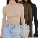 SUNBS Womens 3 Piece Turtleneck Long Sleeve Shirts Mock Neck Fall Fashion 2025 Slim Fit Winter Thermal Underwear Tops (Large)