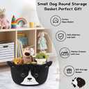 Small Storage Basket, Cute Woven Rope Cotton Storage Basket for Nursery, Baby Towel Bins with Ears Handles, Animal Decor Dog Towel Decor Bear Toy Cat Dog Bins, 8.7" D x 5.5" H IN