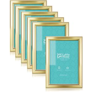 LaVie Home 4x6 Picture Frames (6 Pc, Gold) Simple Designed Photo Frame with High Definition Glass for Wall Mount & Table Top Display, Set of 6 Classic Collection