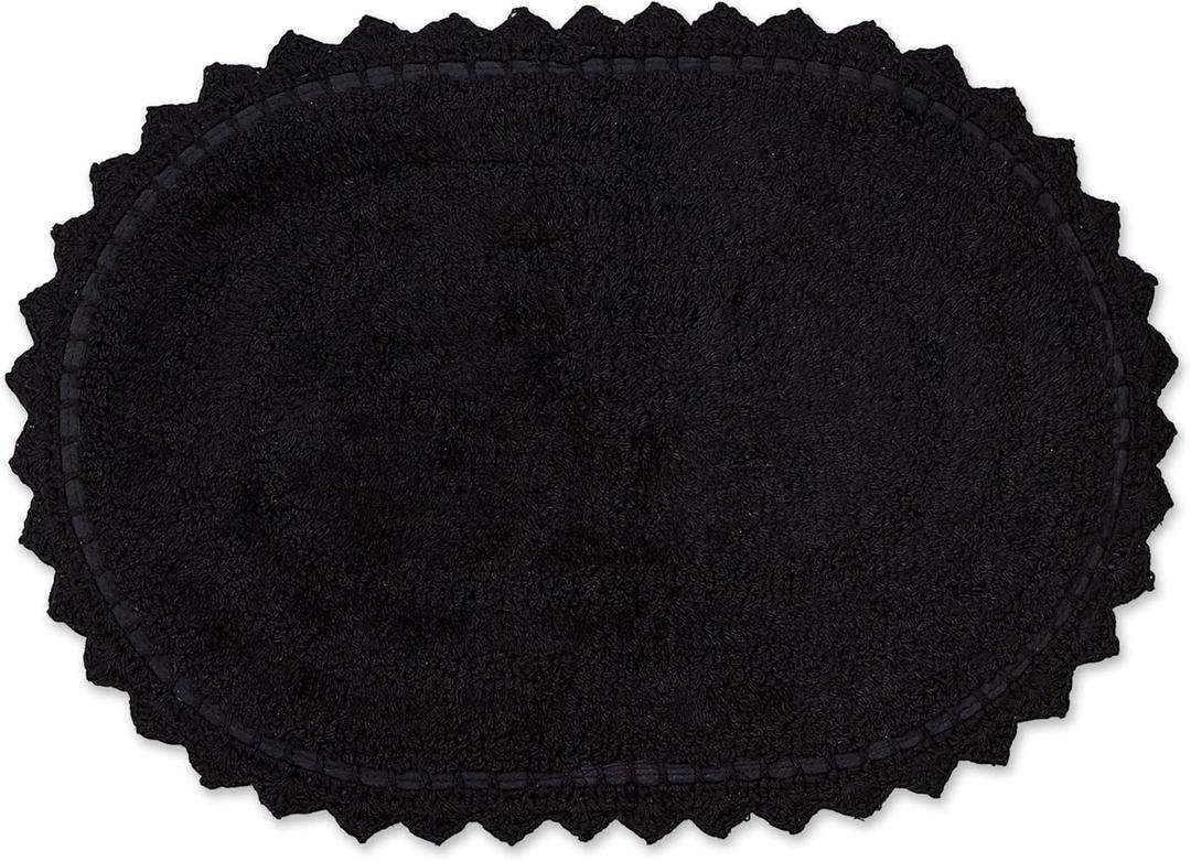 DII Crochet Collection Reversible Bath Mat, Small Oval, 17x24, Black