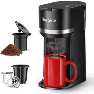 Mini Single Serve Coffee Maker for K Cup and Ground Coffee, Fast Brew One Cup Coffee Machine with Descaling Reminder and Water Window, 6 to 12 oz. Brew Sizes, Black (9.45 Inches)