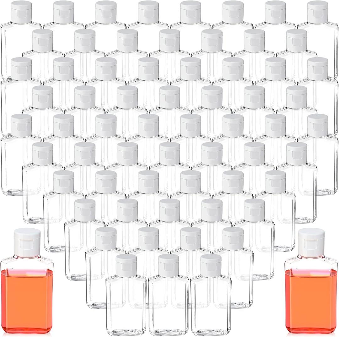 Tanlade 200 Pack 2 oz Empty Hand Sanitizer Bottles Bulk for Customization, Refillable PET Plastic Bottles with Flip Cap for Business, Events, Schools, Party Favors & DIY Liquids(White Lid)