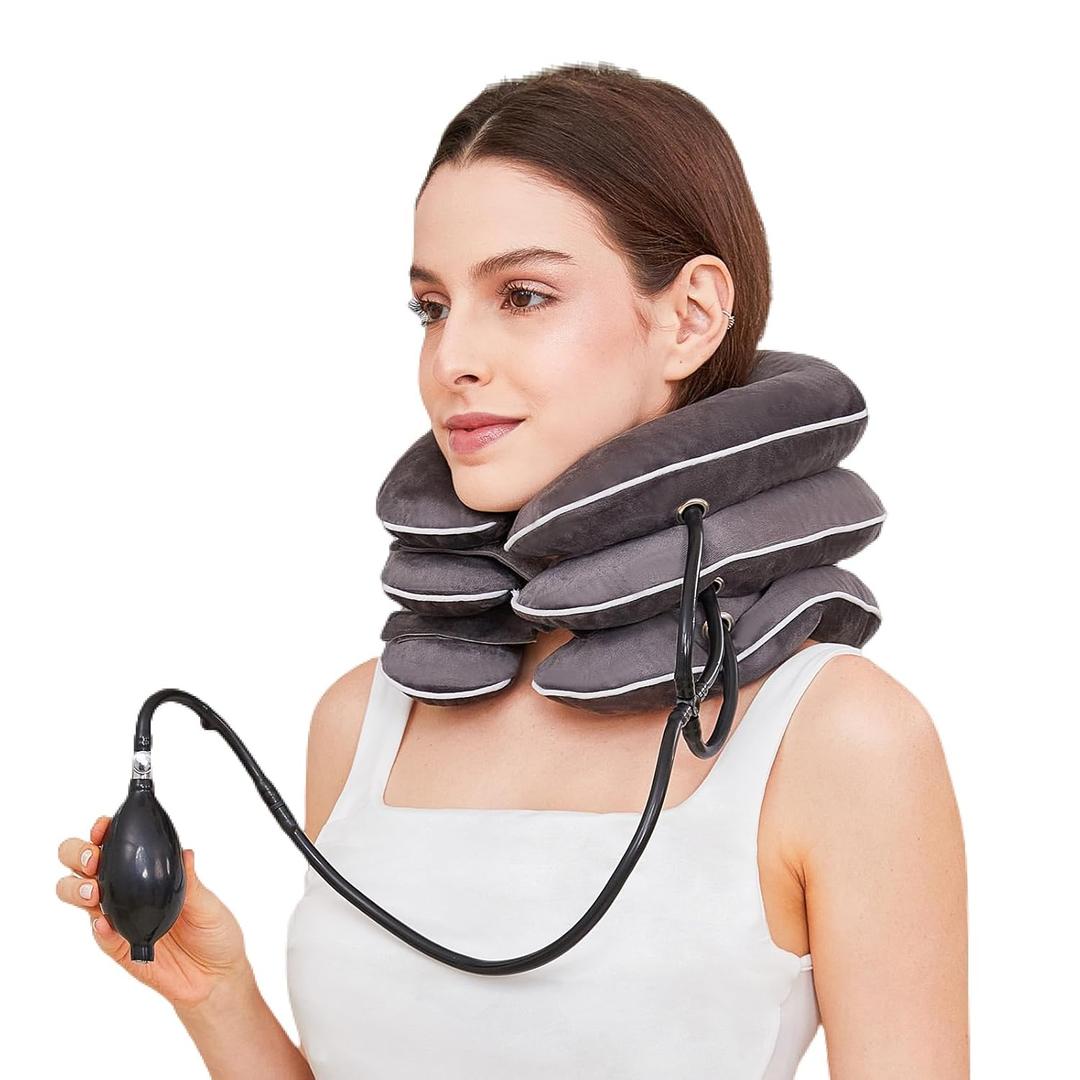 Neck Stretcher for Pain Relief, Adjustable Inflatable Cervical Traction Device, Neck Brace for Home Use, Supports Neck Decompression & Spine AlignmentGifts for Women (Sky Grey)