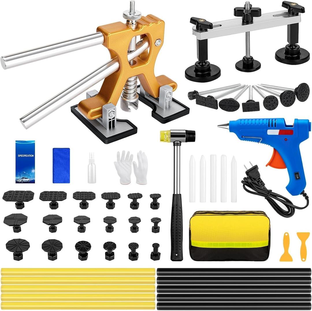 52Pcs Car Dent Puller Kit, Paintless Dent Removal Kit with Adjustable Dent Lifter & Bridge Puller, Dent Repair Kit for Auto Body Large & Small Dents, Dent Puller Tools for Car Hail Damage DIY Repair