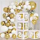 DAZONGE 2025 Graduation Party Decorations - Set of 4 Graduation Boxes with 139pcs Balloons Arch Garland Kit & 4 Light Strings - So Proud of You Class of 2025 Decorations for Any Grades, (White)