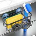 2 x 3-in-1 Kitchen Sink Caddy Organizer with Sponge Holder, Brush Holder, Extra Rack for Scrubber, Sink Stopper, Dish Cloth Hanger - Strong Dual Suction Cup, 2.0mm SUS304 Stainless Steel - Grey