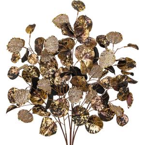 Artificial Aspen Leaf Stems  Set of 3 Gold, 30 Tall Glittered Faux Branches for Fall Halloween & Christmas Tree Decorations | Metallic Gold Leaves for Vase, Centerpiece Mantel Dcor