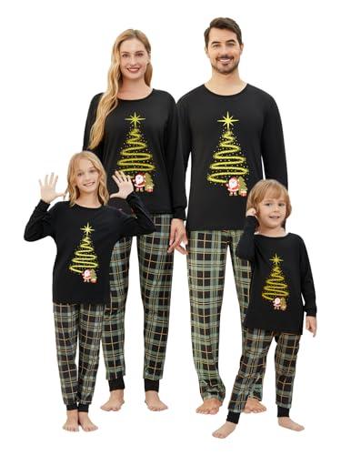 VENTELAN Family Matching Christmas Pajamas Set Holiday Santa Claus Sleepwear Xmas PJS Set for Couples and Kids,Men, 3XL Black/Plaid, 1 pcs