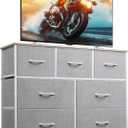 WLIVE 7 Drawer Dresser TV Stand, Entertainment Center, Media Console Table with Metal Frame and Wood Top for TV up to 45 inch, Chest of Drawers for Bedroom, Living Room, Light Grey, 11.8"D x 39.4"W x 30.5"H