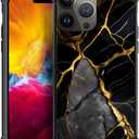 DJSOK Compatible with iPhone 15 Pro Max CaseDesign Pattern Back Bumper Anti Scratch Reinforced Corners Soft TPU Caver,Cases for Men Women-Luxury Black Gold Marble Pattern