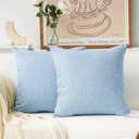 65x65 Cushion Cover Set of 2 Linen Large Blue Cushion Cover for Patio Sofa Bed Handmade Throw Pillows, 65x65 cm, 26 inches, Light Blue
