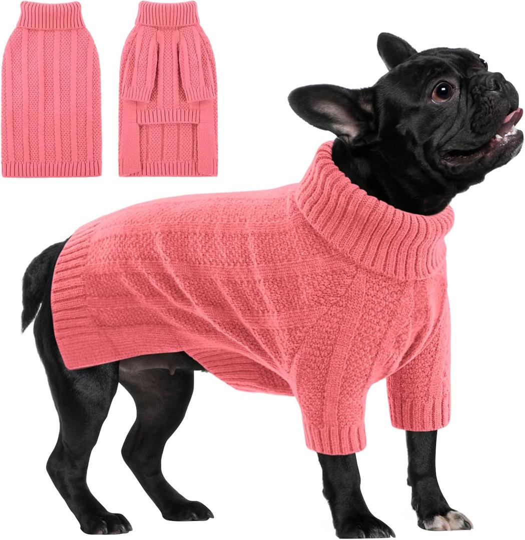 Queenmore Dog Sweaters for Medium Dogs Girls Boys,Soft Dog Sweater Christmas,Turtleneck Pullover Pet Sweaters Knitwear Outfit for Holiday,Knitted Soft Thick Warm Sweater for Bulldog,Dachshund(Pink,M)