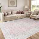 LIVEBOX Pink 8x10 Area Rug for Bedroom Girls, Boho Washable Rugs for Living Room Nursery, Non-Slip Indoor Soft Carpet Low-Pile Farmhouse Carpets for Dining Room Kids Playroom, Pink