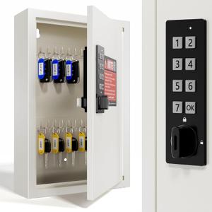 Grimtron Key Lock Box for Keys with Code, Key Box Wall Mount Cabinet, Electronic Lock, Private/Public Mode, 40 Keys, Beige