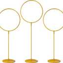 3 Pieces Gold Metal Round Hoop with Stand Standing Gold Ring Centerpieces Large Goal Posts for Party House Birthdays Decoration(5.51 Inches)