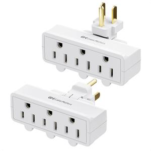 [ETL Listed] Cable Matters 2-Pack 3-Outlet Grounded 180 Degree Swivel Wall Tap, 3 Plug Wall Adapter, Multi-Plug Outlets, White