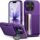 for iPhone 17 Wallet Case with Camera Cover Kickstand, Card Holder (3-5 Cards), Military Grade Protection, Heavy Duty Women Men Shockproof Hard Phone Case for iPhone 17 6.3" 2025, Dark Purple