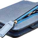 Toughergun Womens Small Slim Leather Wallet with RFID Protection, Compact Bifold Mini Purse with Clear ID Window (CH Blue Gold)