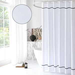 White Shower Curtain with Black Border, Modern Chic Faux Linen Fabric Shower Curtains for Bathroom and Hotel,36 x 72 Inches