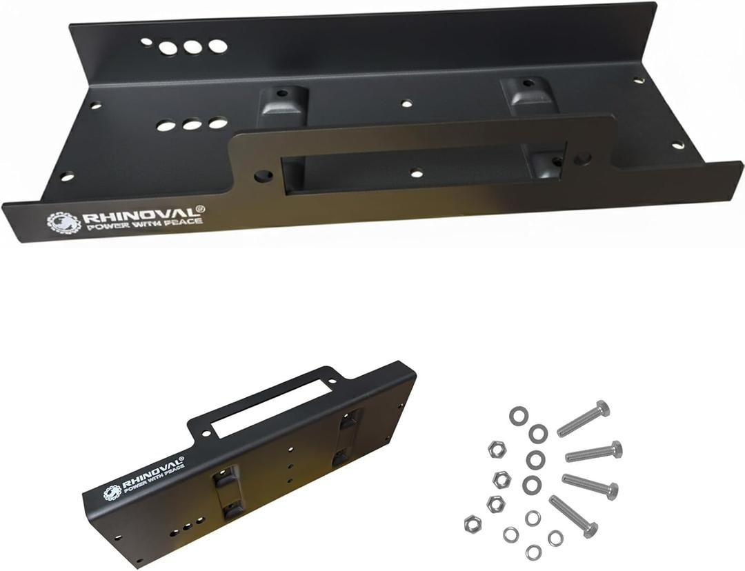 Universal Winch Mounting Plate, 10" x 4.5" Raised Bolt Pattern, 15,000 lbs, Heavy Duty Steel with Fairlead Flange & Hardware for Truck, SUV, Trailer (Matte Black)