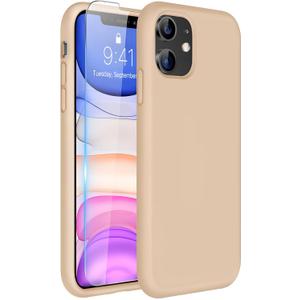 Miracase Designed for iPhone 11 Phone Case, with Screen Protector, Liquid Silicone Gel Rubber Full Body Drop Protection Shockproof Cover Phone Case for iPhone 11 6.1 inch, Bean Grey (Sand)