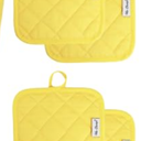 Win Change Oven Mitts and Pot Holders Sets,4 Pcs Oven Mitts and Potholders with Recycled Cotton High Heat Resistant Extra Thick Long Oven Mitts for Cooking(Yellow)