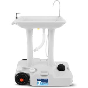 SereneLife Portable Hand Washing Station, 100+ Hand Washes, Hands-Free Foot Pump, Soap Dispenser, and Drain Hose, Ideal for Outdoor Events, Camping, Boating and Worksites, 30L Sink with Wheels