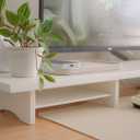 Bamboo Dual Monitor Stand Riser White, 2-Tier Desk Monitor Riser for 2 Monitors, Supports for PC Computer Monitor, Printer, Heavy TV Riser up to 300 lbs, White