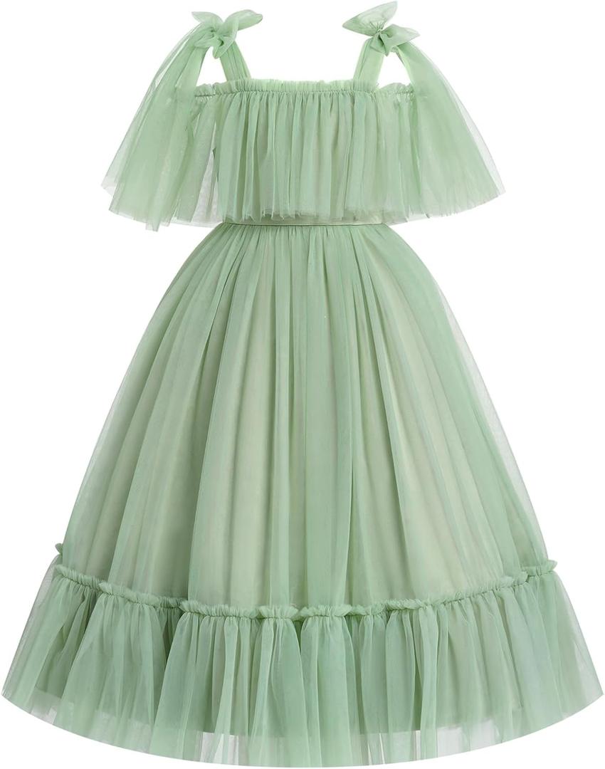 IBAKOM Flower Girl Off Shoulder Formal Wedding Dress Teen Homecoming Cocktail Graduation Ball Gown Tween Junior Easter Dress (15-16 Years, Sage Green)