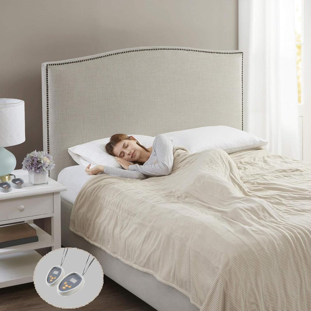 Beautyrest Electric Blanket Luxurious Micro Fleece Ultra Soft Ribbed Textured, Cozy and Snuggly Cover for Cold Weather, Fast Heating, Auto Shut Off, 20 Level Heat Setting Controller, Twin, Beige